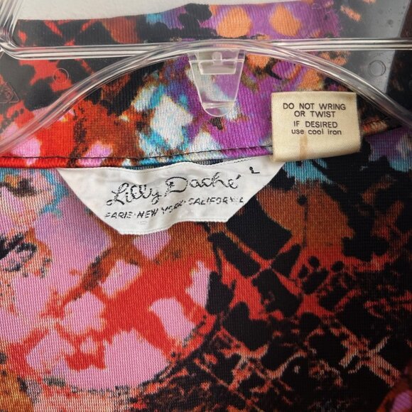 Vintage 70s Lilly Dache Shirt Mens Artsy Polyester Large Disco MCM Hipster RARE - Picture 9 of 9